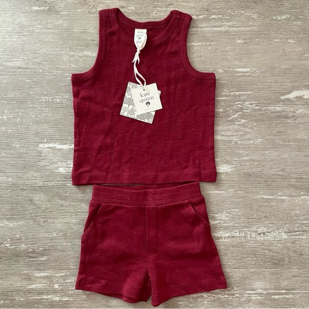 NWT 18-24m Kate Quinn Topstitch Tank and Relaxed Short Set in Rhubarb (red)